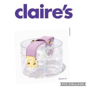 Claire's Holographic iridescent Butterflies Clear Jewelry Case